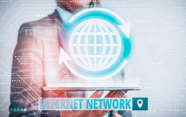 Escritura manual conceptual que muestra Internet Network. Texto de la foto de negocios conecta los ordenadores juntos globalmente utilizando Internet . — Foto de Stock