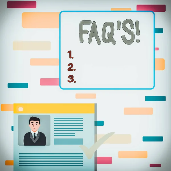 Schrijfnotitie met Faq S. Zakelijke foto showcasing lijst van vragen en antwoorden met betrekking tot een bepaald onderwerp Curriculum Vitae Hervatting van de kandidaat gemarkeerd door Color Mark. — Stockfoto