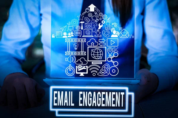 Writing note showing Email Engagement. Business photo showcasing measure how subscribers engage in the email campaigns.