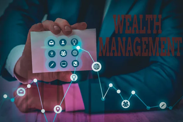 Konceptuální rukopis ukazující management bohatství. Obchodní foto ukazuje perforanalysisce sledování finančních prostředků podle pravidelného trhu. — Stock fotografie