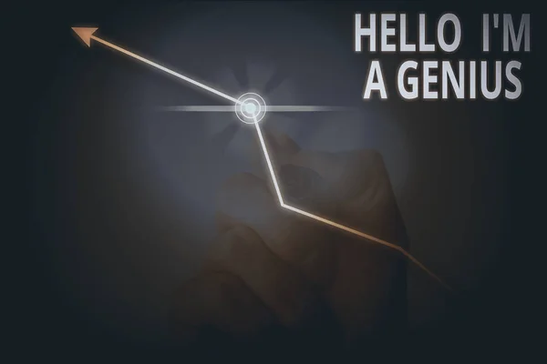 Tulisan tangan konseptual menunjukkan Hello I M A Genius. Foto bisnis menampilkan Memperkenalkan diri sebagai lebih dari rata-rata menunjukkan kepada orang lain . — Stok Foto