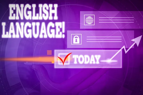 Handwriting text writing English Language. Concept meaning third spoken native lang in world after Chinese and Spanish Picture photo system network scheme modern technology smart device.