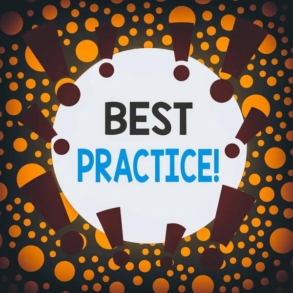 Writing note showing Best Practice. Business photo showcasing commercial procedures accepted prescribed being correct Asymmetrical uneven shaped pattern object multicolour design. — Stock Photo, Image