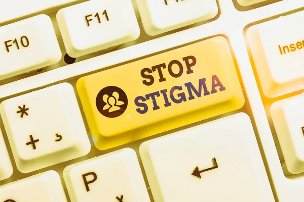 Εννοιολογική γραφή χεριών που δείχνει το Stop Stigma. Επαγγελματική φωτογραφία αναδεικνύοντας τέλος στην αίσθηση της αποδοκιμασίας που οι περισσότεροι δείχνουν στην κοινωνία έχουν. — Φωτογραφία Αρχείου