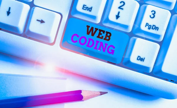 Word writing text Web Coding. Business concept for work involved in developing a web site for the Internet White pc keyboard with empty note paper above white background key copy space.