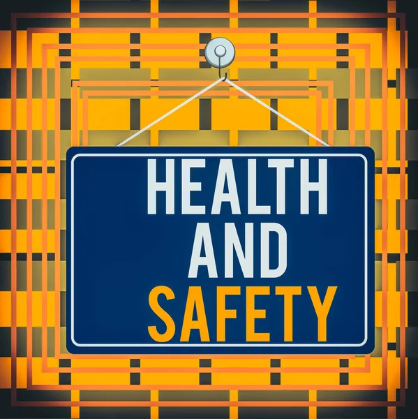 Text sign showing Health And Safety question. Conceptual photo regulations and procedures intended to prevent accident Colored memo reminder empty board blank space attach background rectangle. — Stock Photo, Image
