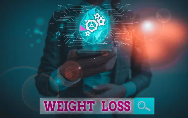 Text sign showing Weight Loss. Conceptual photo the fact of a demonstrating or animals body weight becoming less. — Stock Photo, Image