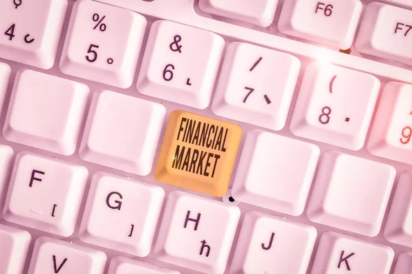 Segno di testo che mostra il mercato finanziario. Mercato fotografico concettuale in cui sono rappresentati i titoli finanziari di negoziazione . — Foto Stock