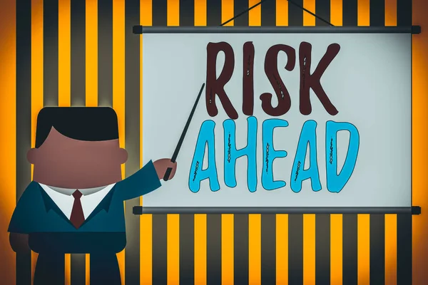Szóírás Szöveg Kockázat Előre Üzleti Fotó Bemutatása Valószínűsége Vagy Fenyegetése — Stock Fotó
