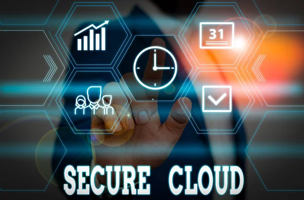 Εγγραφή Σημειώματος Που Δείχνει Secure Cloud Business Concept Protect Stored — Φωτογραφία Αρχείου