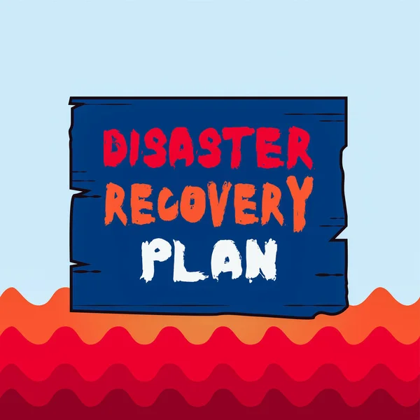 Conceptual hand writing showing Disaster Recovery Plan. Concept meaning having backup measures against dangerous situation Wooden plank slots grooves wood panel colored board lumber