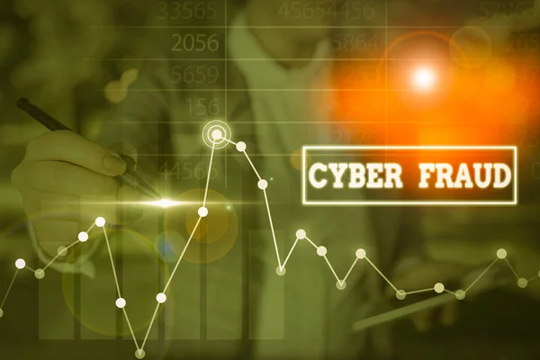 Word writing text Cyber Fraud. Business concept for any crime that is committed with the use of a computer. — Stock Photo, Image