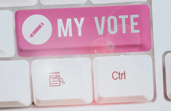 Text sign showing My Vote. Conceptual photo the act of showing your choice or opinion in an election or meeting. — Stock Photo, Image