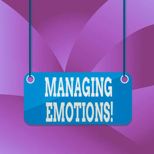 Handwriting text writing Managing Emotions. Concept meaning ability be open to feelings and modulate them in oneself Board color background plank attached string panel rectangle empty surface. — Stock Photo, Image