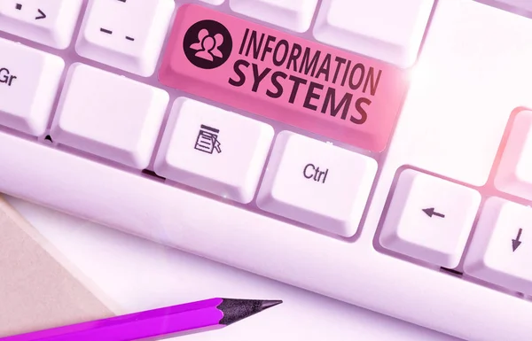 Text sign showing Information Systems. Business photo showcasing study of systems with a exact reference to information
