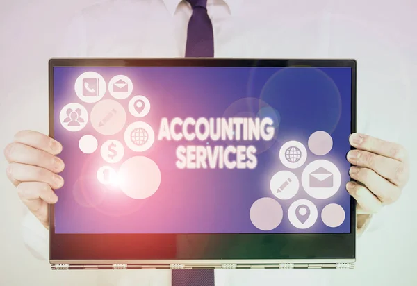 Writing note showing Accounting Services. Business concept for analyze financial transactions of a business or a demonstrating