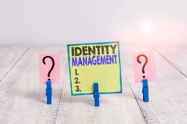 Scrittura Testi Mano Identity Management Amministrazione Fotografica Concettuale Identità Individuali — Foto Stock