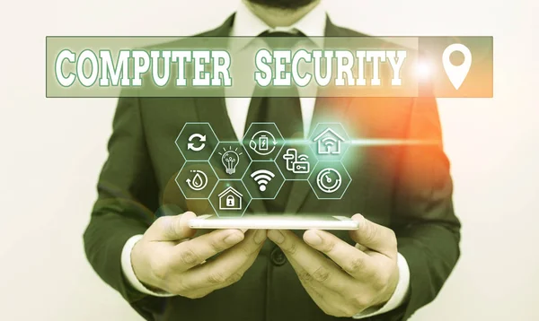 Schrijfbriefje Met Computerbeveiliging Bedrijfsconcept Voor Bescherming Van Computersystemen Tegen Diefstal — Stockfoto