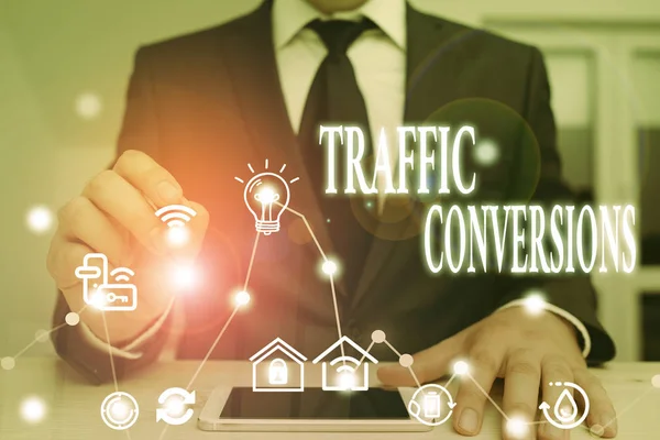 Text Sign Showing Traffic Conversions Business Photo Showcasing Visitor Who — Stockfoto