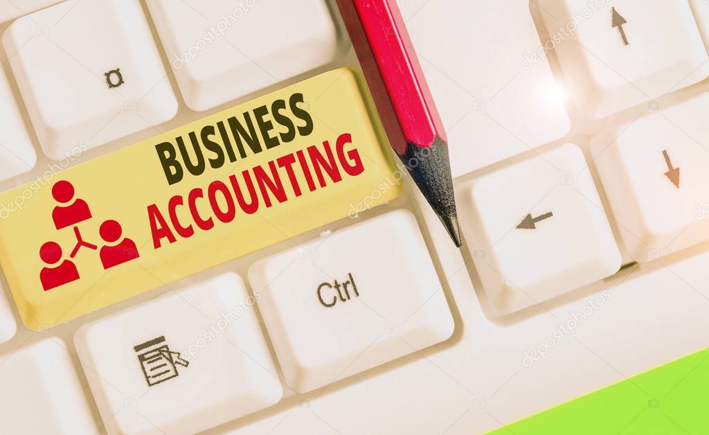 Text sign showing Business Accounting. Business photo showcasing interpreting and presenting of financial information
