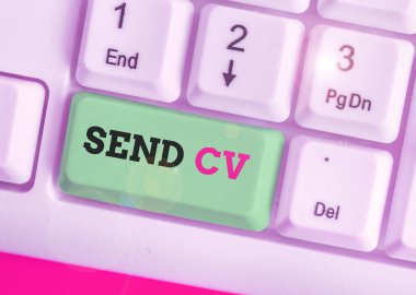 Gönder Cv 'yi gösteren metin işareti. İş fotoğrafı metni geçişi, mesleğe özgü beceri ve becerileri tanımlamak için devam eder