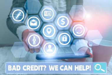 Yardımcı olabileceğimiz kredi sorununu gösteren kavramsal el yazısı. Konsept, yüksek riskli borçları olan Borçlunun Ödünç Alınması anlamına gelir