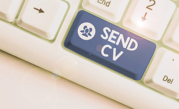Text sign showing Send Cv. Business photo text pass resume to identify the skills or talents specific to the job
