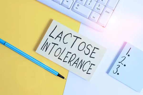 Schrijfbriefje Met Lactose Intolerantie Bedrijfsconcept Voor Spijsverteringsproblemen Waarbij Het Lichaam — Stockfoto