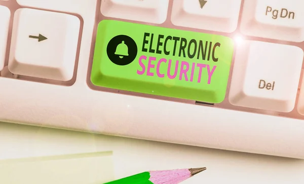 Text sign showing Electronic Security. Business photo showcasing electronic equipment that perform security operations