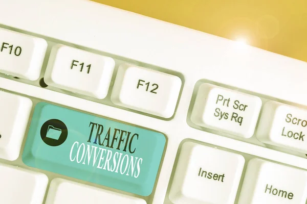 Conceptual Hand Writing Showing Traffic Conversions Concept Meaning Visitor Who — Stock Photo, Image
