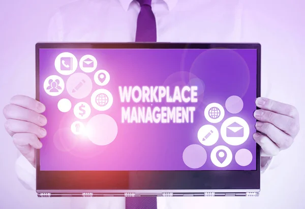 Schreibnotiz Die Das Arbeitsplatzmanagement Zeigt Geschäftskonzept Für Die Organisation Von — Stockfoto