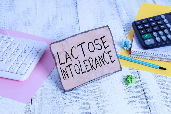 Textzeichen Mit Laktoseintoleranz Business Foto Das Verdauungsprobleme Zeigt Bei Denen — Stockfoto