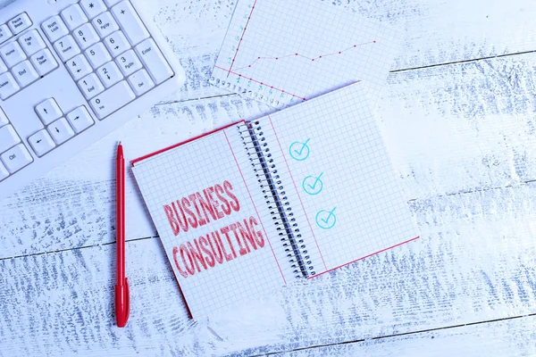 Escrita Mão Conceitual Mostrando Business Consulting Conceito Que Significa Prática — Fotografia de Stock