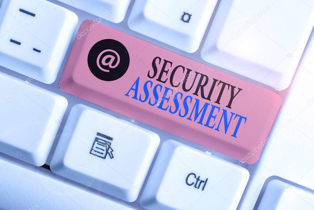 Text sign showing Security Assessment. Business photo showcasing study to locate IT security vulnerabilities and risks