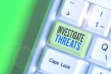 Writing note showing Investigate Threats. Business concept for carry out a systematic inquiry on potential danger