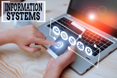 Conceptual hand writing showing Information Systems. Concept meaning study of systems with a exact reference to information
