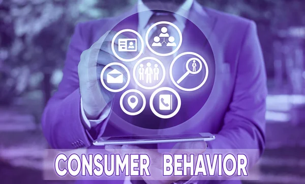 Word writing text Consumer Behavior. Business photo showcasing study of how individual customers interacts with the brand
