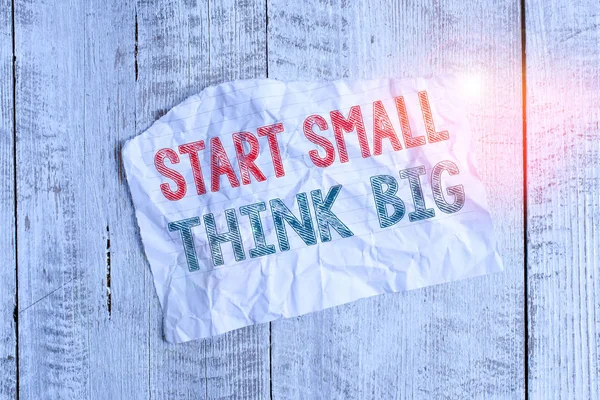Tekstbord Met Start Small Think Big Zakelijke Foto Presentatie Initiëren — Stockfoto