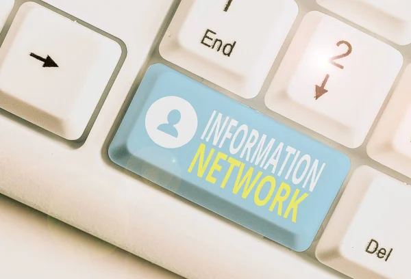 Text sign showing Information Network. Business photo showcasing computers were linked together to share information