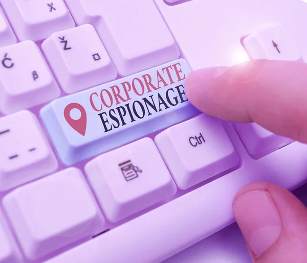 Text sign showing Corporate Espionage. Business photo showcasing form of espionage conducted for commercial purpose