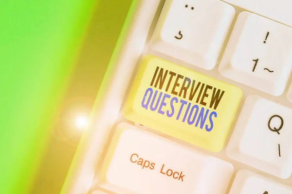 Writing note showing Interview Questions. Business concept for Typical topic being ask or inquire during an interview