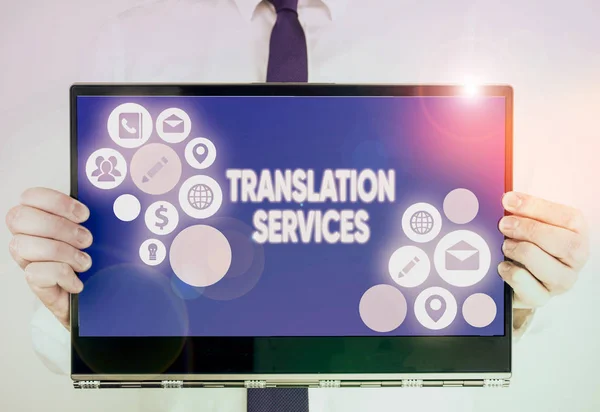 Writing Note Showing Translation Services Business Concept Organization Provide Showing — Stockfoto