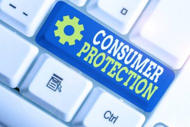 Writing note showing Consumer Protection. Business concept for regulation that aim to protect the rights of consumers