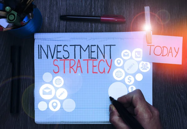Textový Rukopis Investiční Strategie Koncepční Foto Systematický Plán Alokace Investovatelných — Stock fotografie