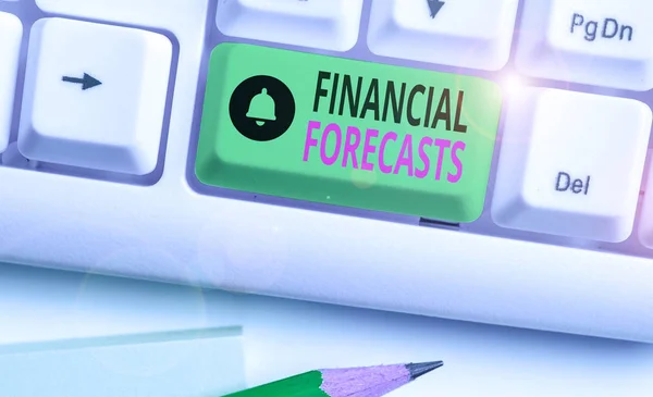 Signo de texto que muestra las previsiones financieras. Estimación conceptual de los resultados financieros futuros para una empresa . — Foto de Stock