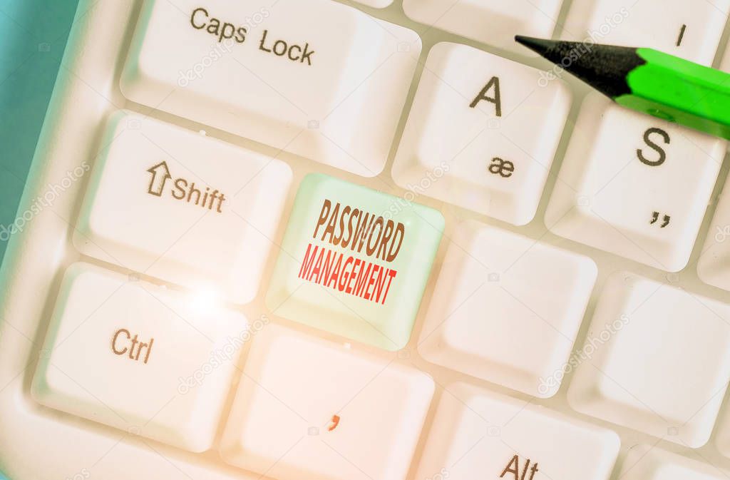 Handwriting text writing Password Management. Concept meaning software used to help users better analysisage passwords.