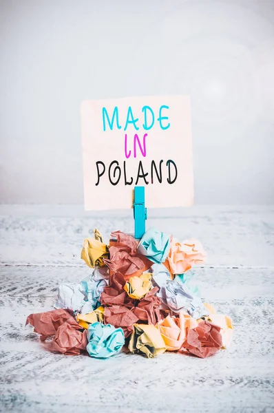 Escrevendo Nota Mostrando Made Poland Conceito Negócio Para Produto Algo — Fotografia de Stock