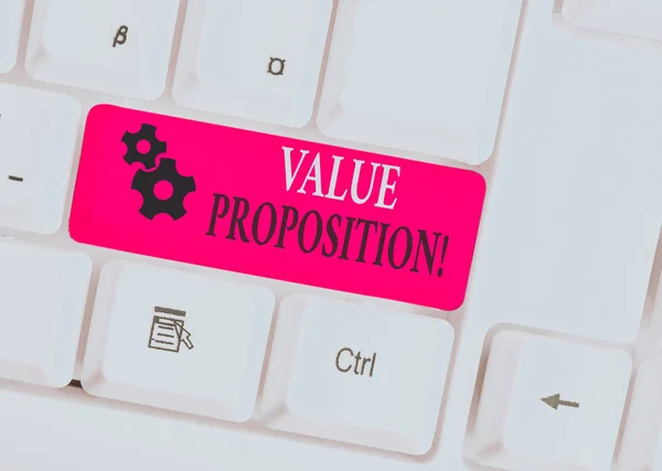 Fogalmi Kézzel Írásban Mutatja Value Proposition Koncepció Értelmében Innovációs Szolgáltatás — Stock Fotó