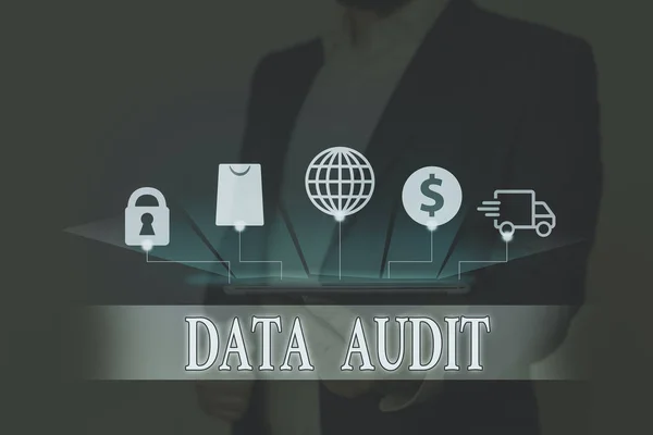 Text sign showing Data Audit. Business photo showcasing auditing of data to assess its quality for a specific purpose