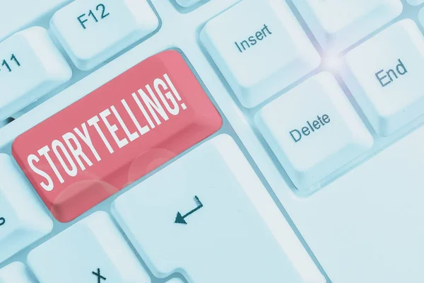 Escrevendo Bilhete Mostrando Storytelling Conceito Negócio Para Atividade Escrever Histórias — Fotografia de Stock